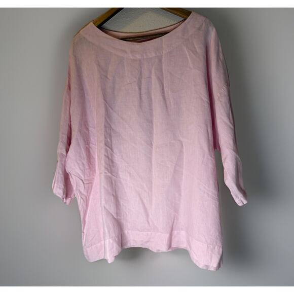 Bryn Walker 100 % Linen Two Piece Set Size XL Pink Lagenlook Minimal Crop Wide - Picture 1 of 9